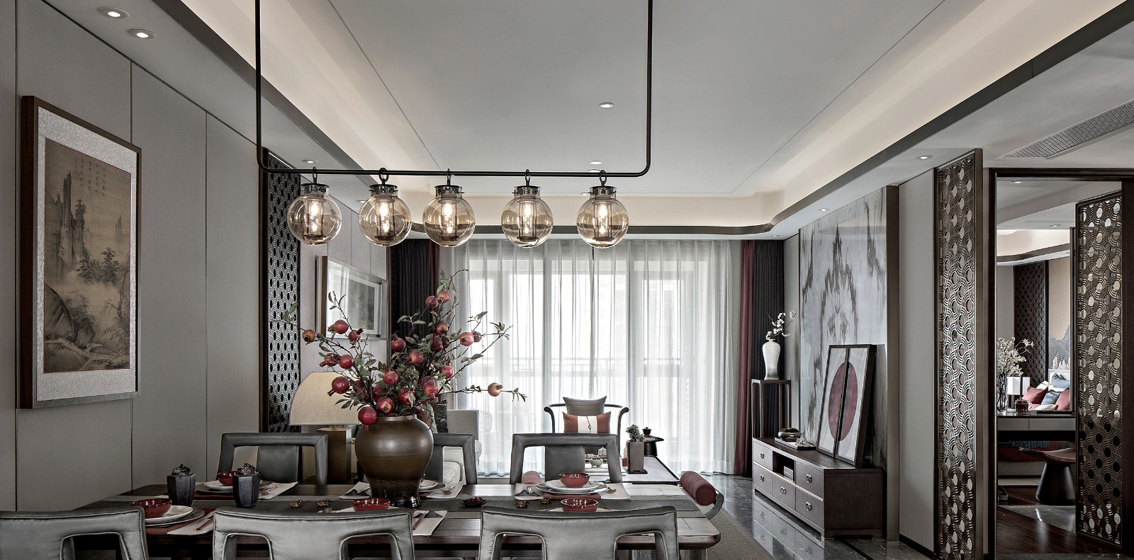新中式风格家装设计室内装修效果图-餐厅 新中式风格家装设计室内装修效果图-餐厅